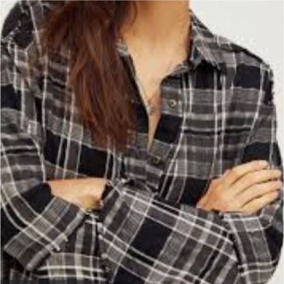 Free People Mary Anne Plaid Buttondown Tunic Size M/ Pristine - Picture 3 of 7